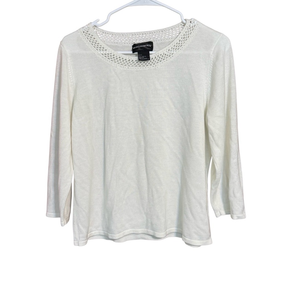 Requirements Crochet Trim Sweater Top Women L Ivory 3/4 Sleeve Boho